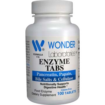 Enzyme Tabs w/ Pancreatin, Papain, Bile Salts & Cellulase