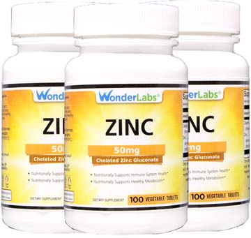 Zinc 50 mg | Chelated Zinc Gluconate 3 Pack
